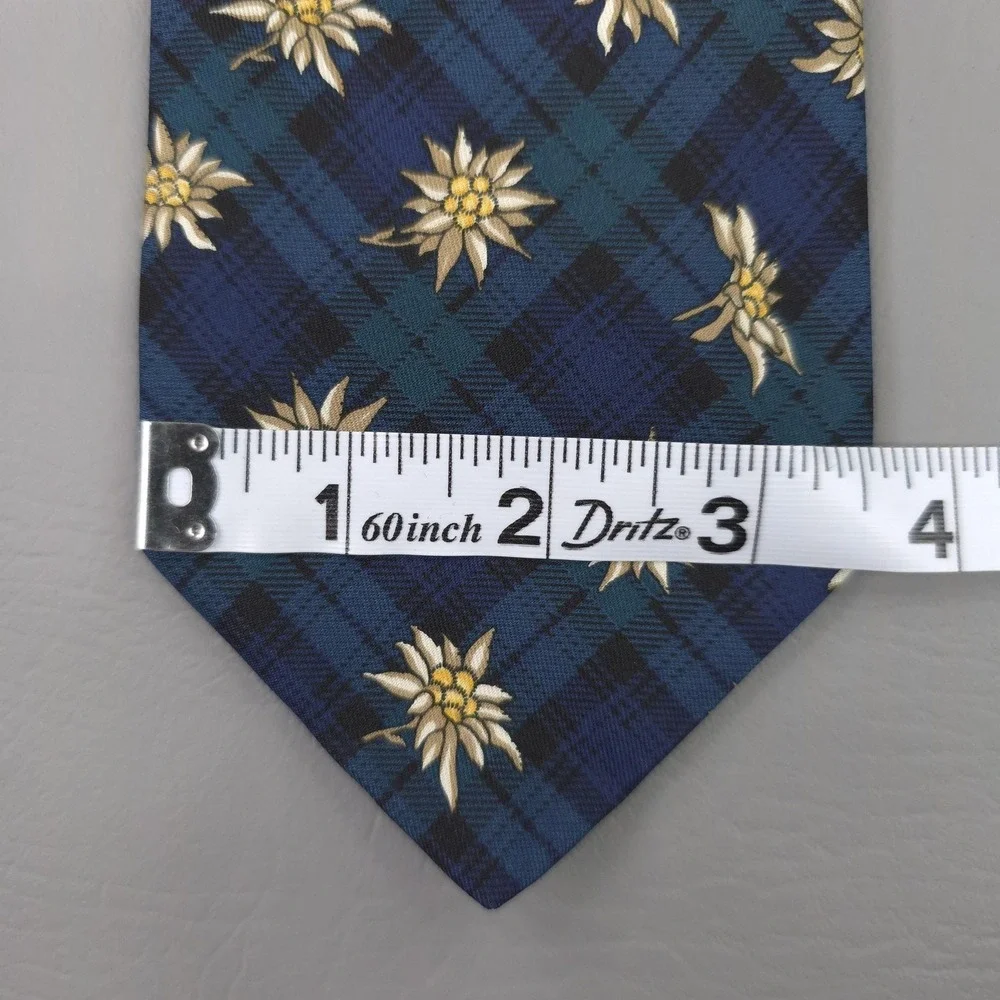 Brooks Brothers Tie Mens Blue Silk Tartan Plaid Edelweiss Floral‎ USA Necktie